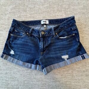 Paige Women's Jimmy Jimmy Blue Jean Cuffed Short Stretch Sz 28 Inseam 2.5 inches